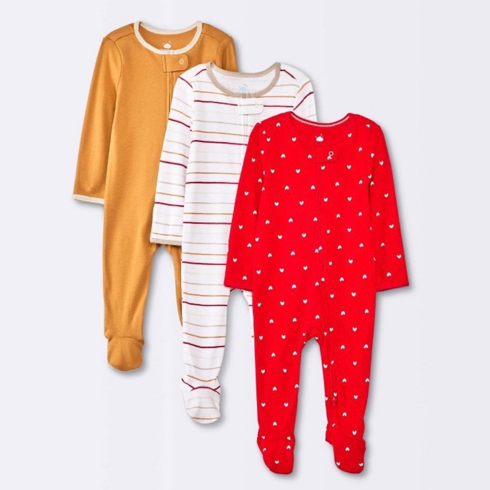 NWT Cloud Island Baby Girl 0-3 Months 3 Pack Sleep and Play Pajamas